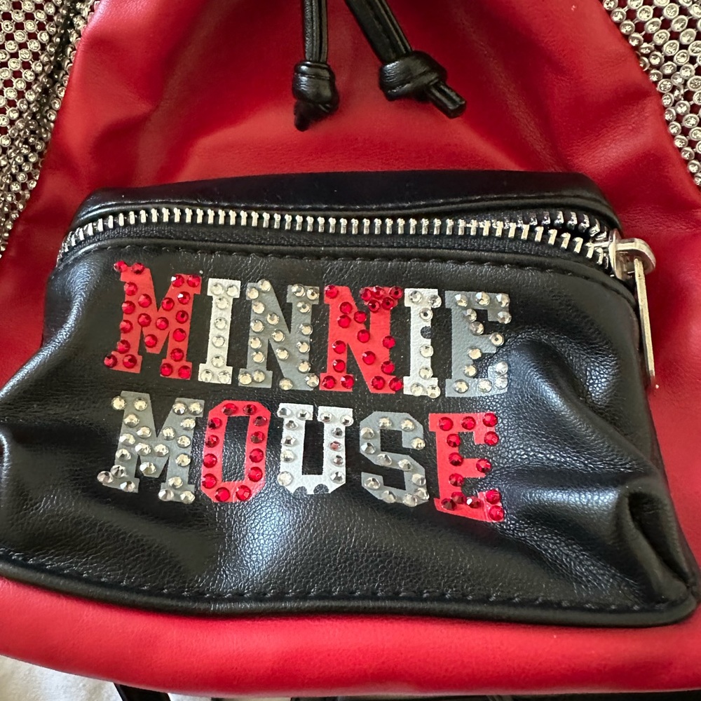 Disney Parks Minnie Mouse Mini Drawstring Rhinestone Backpack - Picture 3 of 6